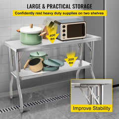 Commercial Worktable Workstation Folding Commercial Prep Table 1220x610 mm