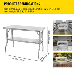 Commercial Worktable Workstation Folding Commercial Prep Table 1220x610 mm