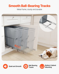 Pullout Trash Can for Kitchen Cabinets, Garbage Waste Recycling Bin, Under Mount Waste Container, with Heavy Duty Metal Full Extension Sliding System and Handle, for Sink, Under Counter