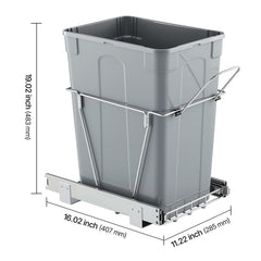 Pullout Trash Can for Kitchen Cabinets, Garbage Waste Recycling Bin, Under Mount Waste Container, with Heavy Duty Metal Full Extension Sliding System and Handle, for Sink, Under Counter