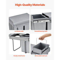 Pullout Trash Can for Kitchen Cabinets, 20+10+10L Double Under Sink Garbage Waste Recycling Bin, Under Mount Waste Container, with Heavy Duty Metal Full Extension Sliding System and Handle