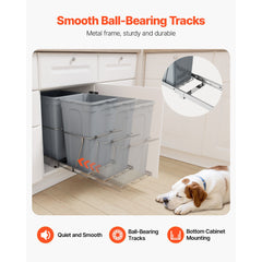 Pullout Trash Can for Kitchen Cabinets,Double Under Sink Garbage Waste Recycling Bin, Under Mount Waste Container, with Heavy Duty Metal Full Extension Sliding System and Handle