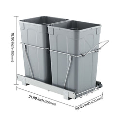 Pullout Trash Can for Kitchen Cabinets,Double Under Sink Garbage Waste Recycling Bin, Under Mount Waste Container, with Heavy Duty Metal Full Extension Sliding System and Handle