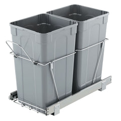 Pullout Trash Can for Kitchen Cabinets,Double Under Sink Garbage Waste Recycling Bin, Under Mount Waste Container, with Heavy Duty Metal Full Extension Sliding System and Handle