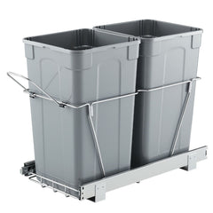 Pullout Trash Can for Kitchen Cabinets,Double Under Sink Garbage Waste Recycling Bin, Under Mount Waste Container, with Heavy Duty Metal Full Extension Sliding System and Handle