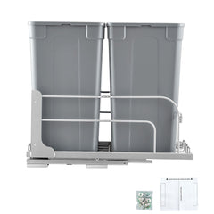 Pull-Out Trash Can, 27 QT x2 Double Under Mount Kitchen Waste Container, Heavy Duty Garbage Recycling Bin with Door Kit and Soft Close Slide, for Kitchen Cabinet, Sink, Under Counter (Grey)
