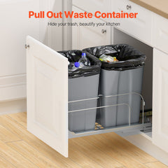 Pull-Out Trash Can, 27 QT x2 Double Under Mount Kitchen Waste Container, Heavy Duty Garbage Recycling Bin with Door Kit and Soft Close Slide, for Kitchen Cabinet, Sink, Under Counter (Grey)