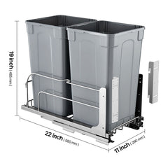 Pull-Out Trash Can, 27 QT x2 Double Under Mount Kitchen Waste Container, Heavy Duty Garbage Recycling Bin with Door Kit and Soft Close Slide, for Kitchen Cabinet, Sink, Under Counter (Grey)