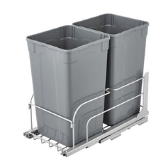 Pull-Out Trash Can, 27 QT x2 Double Under Mount Kitchen Waste Container, Heavy Duty Garbage Recycling Bin with Door Kit and Soft Close Slide, for Kitchen Cabinet, Sink, Under Counter (Grey)