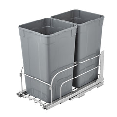 Pull-Out Trash Can, 27 QT x2 Double Under Mount Kitchen Waste Container, Heavy Duty Garbage Recycling Bin with Door Kit and Soft Close Slide, for Kitchen Cabinet, Sink, Under Counter (Grey)