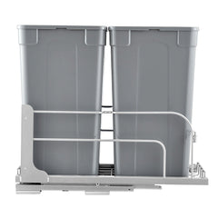 Pull-Out Trash Can, 27 QT x2 Double Under Mount Kitchen Waste Container, Heavy Duty Garbage Recycling Bin with Door Kit and Soft Close Slide, for Kitchen Cabinet, Sink, Under Counter (Grey)