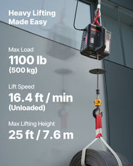2-in-1 Electric Hoist Winch, 500 kg Capacity, 1500W Portable Power Winch Crane, 7.6 m Lifting Height, 5 m/min with Manual and Wireless Remote Control for Factory, Warehouss, Garage