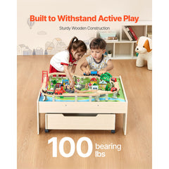 Train Table 100 PCS Wooden Kids Activity Table with Rolling Storage Drawer