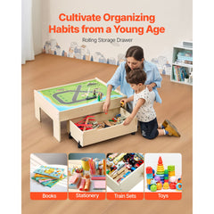Train Table 100 PCS Wooden Kids Activity Table with Rolling Storage Drawer