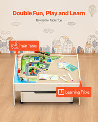 Train Table 100 PCS Wooden Kids Activity Table with Rolling Storage Drawer