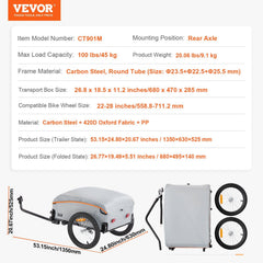 Bike Cargo Trailer, 88/100/160 lbs Load Capacity, Heavy-Duty Bicycle Wagon Cart, Foldable Compact Storage with Universal Hitch