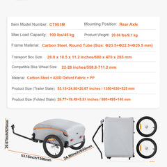 Bike Cargo Trailer, 88/100/160 lbs Load Capacity, Heavy-Duty Bicycle Wagon Cart, Foldable Compact Storage with Universal Hitch