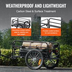 Bike Cargo Trailer, 72.5 kg Load, Heavy-Duty Bicycle Wagon Cart, Foldable Compact Storage & Quick Release with Universal Hitch, 406.4 mm Wheels, Safe Reflectors, Fits 558.8-711.2 mm Bike Wheels