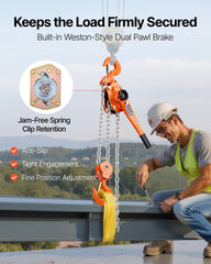 Manual Lever Chain Hoist, 6T 6000KG Capacity Heavy Duty Come Along, 3M Lift G80 Alloy Steel Chain With Dual Pawl Mechanical Brake, 360° Rotating Hooks, for Warehouse Construction Garage
