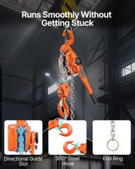 Manual Lever Chain Hoist, 6T 6000KG Capacity Heavy Duty Come Along, 3M Lift G80 Alloy Steel Chain With Dual Pawl Mechanical Brake, 360° Rotating Hooks, for Warehouse Construction Garage