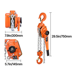 Manual Lever Chain Hoist, 6T 6000KG Capacity Heavy Duty Come Along, 3M Lift G80 Alloy Steel Chain With Dual Pawl Mechanical Brake, 360° Rotating Hooks, for Warehouse Construction Garage