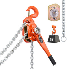 Manual Lever Chain Hoist, 6T 6000KG Capacity Heavy Duty Come Along, 6M Lift G80 Alloy Steel Chain With Dual Pawl Mechanical Brake, 360° Rotating Hooks, for Warehouse Construction Garage