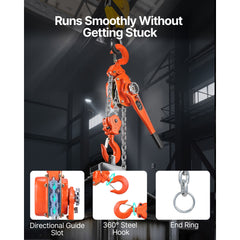 Manual Lever Chain Hoist, 6T 6000KG Capacity Heavy Duty Come Along, 6M Lift G80 Alloy Steel Chain With Dual Pawl Mechanical Brake, 360° Rotating Hooks, for Warehouse Construction Garage