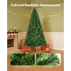 Christmas Tree, 1.8m Artificial Xmas Tree, Full Holiday Decor Trees with 1250 Branch Tips & Sturdy Metal Base for Home Party Office Decoration