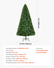Christmas Tree, 1.8m Artificial Xmas Tree, Full Holiday Decor Trees with 1250 Branch Tips & Sturdy Metal Base for Home Party Office Decoration