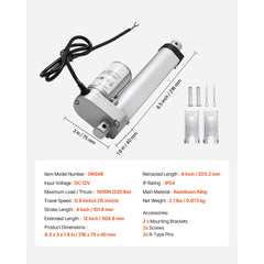12V Linear Actuator, 101.6mm Stroke 15mm/s High-Speed 1000N Linear Motion Actuator - with IP54 Protection & Mounting Bracket for Lift Desk, Recliner Chairs, Window Door Opener