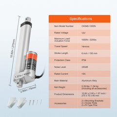 Linear Actuator 12V 6Inch 0.55"/s High Speed 220lbs/1000N IP54 Protection