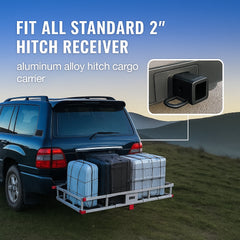 49.4 x 22.4 x 7.1 in Hitch Cargo Carrier, 500lb Capacity Trailer Hitch Mount Aluminum Cargo Basket, Luggage Carrier Rack Fits 2" Hitch Receiver for SUV Truck Pickup Camping