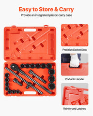3/4 in Drive Impact Socket Set, 21 Pieces SAE 3/4 in to 2 in, 6 Point Cr-V Alloy Steel for Auto Repair, Easy-to-Read Size Markings, Includes Extension Bars, Ratchet Handle and Storage Case