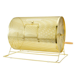 Raffle Drum, 14.8 x Ø21.26 inch Brass Plated Raffle Ticket Spinning Cage, Holds 10000 Tickets or 300 Ping Pong Balls, Metal Lottery Spinning Drawing with Wooden Turning Handle, for Bingo Ballot