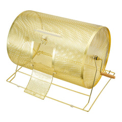 Raffle Drum, 14.8 x Ø21.26 inch Brass Plated Raffle Ticket Spinning Cage, Holds 10000 Tickets or 300 Ping Pong Balls, Metal Lottery Spinning Drawing with Wooden Turning Handle, for Bingo Ballot