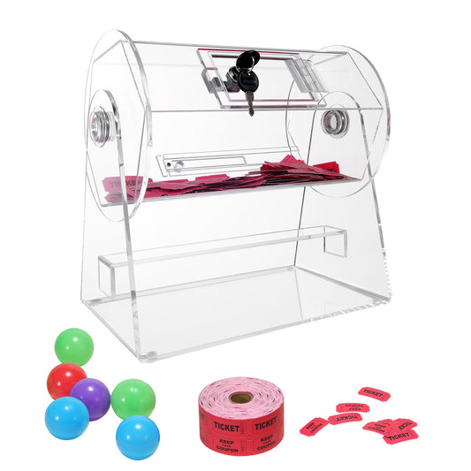 Acrylic Raffle Drum, Holds 2500 Tickets or 100 Raffle Balls, Professional Raffle Ticket Spinning Cage with 2 Keys, Transparent Lottery Spinning Drawing, Raffle Ticket Box for Lottery Games Bingo