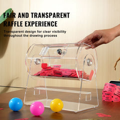 Acrylic Raffle Drum, Holds 2500 Tickets or 100 Raffle Balls, Professional Raffle Ticket Spinning Cage with 2 Keys, Transparent Lottery Spinning Drawing, Raffle Ticket Box for Lottery Games Bingo