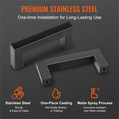 30 Pack Cabinet Pulls, 3in / 76mm Center to Center Slim Square Kitchen Cabinet Drawer, Stainless Steel Modern Kitchen Cupboard Door Handles for Kitchen Bathroom Bar Hardware Matte Black