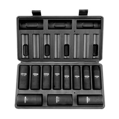 1/2" Drive Impact Socket Set, 11 Piece Deep Socket Set SAE 3/8"-1", 6 Point CR-V Alloy Steel for Auto Repair, Easy-to-Read Size Markings, Rugged Construction, Includes Storage Case