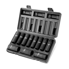 1/2" Drive Impact Socket Set, 11 Piece Deep Socket Set SAE 3/8"-1", 6 Point CR-V Alloy Steel for Auto Repair, Easy-to-Read Size Markings, Rugged Construction, Includes Storage Case