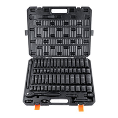 1/2" Drive Impact Socket Set, 65 Piece Socket Set SAE 3/8" to 1-1/4" and Metric 10-24mm, 6 Point Cr-V Alloy Steel for Auto Repair, Rugged Construction, Easy-to-Read Size Markings, Storage Case
