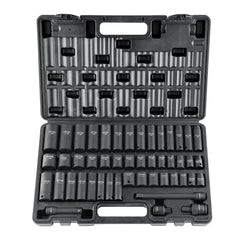 3/8" Drive Impact Socket Set, 48 Piece Socket Set SAE (5/16" -3/4") & Metric (8-22mm)6 Point Cr-V Drive Extension Bar Universal Joint & Power Drill Adapter Includes Storage Case