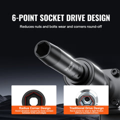 3/8" Drive Impact Socket Set, 48 Piece Socket Set SAE (5/16" -3/4") & Metric (8-22mm)6 Point Cr-V Drive Extension Bar Universal Joint & Power Drill Adapter Includes Storage Case