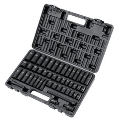 3/8" Drive Impact Socket Set, 48 Piece Socket Set SAE (5/16" -3/4") & Metric (8-22mm)6 Point Cr-V Drive Extension Bar Universal Joint & Power Drill Adapter Includes Storage Case