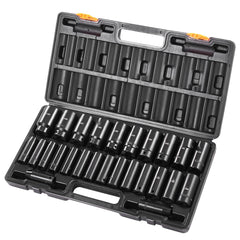 Impact Sockets Set 1/2 Inch Drive 26 PCS Metric 10mm - 36mm Deep 6-Point Set