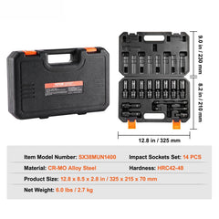 360 Degree Swivel Impact Sockets Set 14pcs 6-Point 3/8in Drive Socket Set