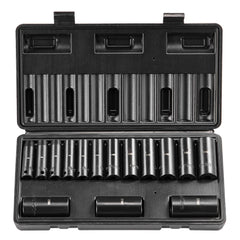 3/8" Drive Impact Socket Set, 15 Piece Deep Socket Set Metric 8-22mm, 6 Point Cr-Mo Alloy Steel for Auto Repair, Easy-to-Read Size Markings, Rugged Construction, Includes Storage Case