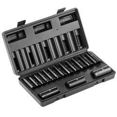 3/8" Drive Impact Socket Set, 15 Piece Deep Socket Set Metric 8-22mm, 6 Point Cr-Mo Alloy Steel for Auto Repair, Easy-to-Read Size Markings, Rugged Construction, Includes Storage Case