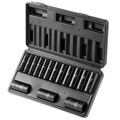 3/8" Drive Impact Socket Set, 15 Piece Deep Socket Set Metric 8-22mm, 6 Point Cr-Mo Alloy Steel for Auto Repair, Easy-to-Read Size Markings, Rugged Construction, Includes Storage Case
