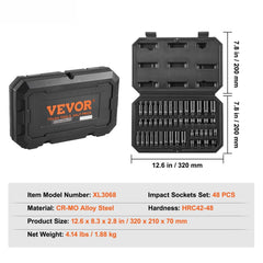 Impact Sockets Set 48pcs 6-Point 1/4" Drive Bit Ratchet Tool Kit Case